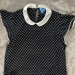 CeCe Gramercy Girl Peter Pan Black White Polka Dots Top
